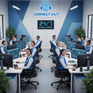 Nhân viên customer service với headset chuyên nghiệp