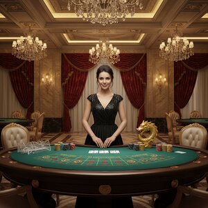 Bàn baccarat với dealer chuyên nghiệp trong studio sang trọng