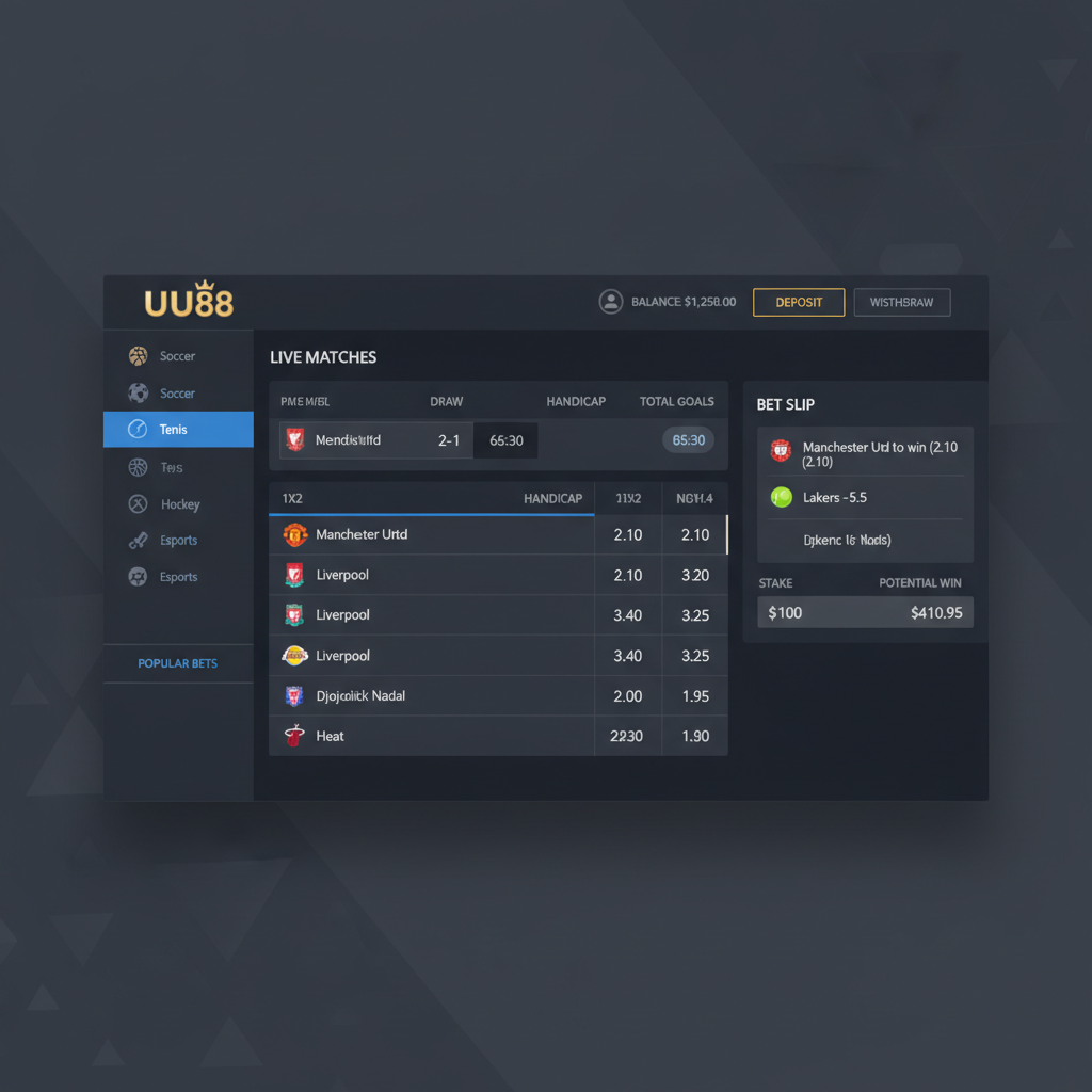 Giao diện sportsbook UU88 với các trận đấu đang diễn ra